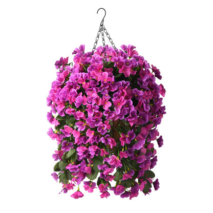 INQCMY Artificial Fake Hanging Plants Flowers Basket for Spring Summer Outdoor Outside Decoration,Faux Silk Begonia Flower in Planter Look Real UV Resistant for Home Porch Patio Balcony Yard Decor