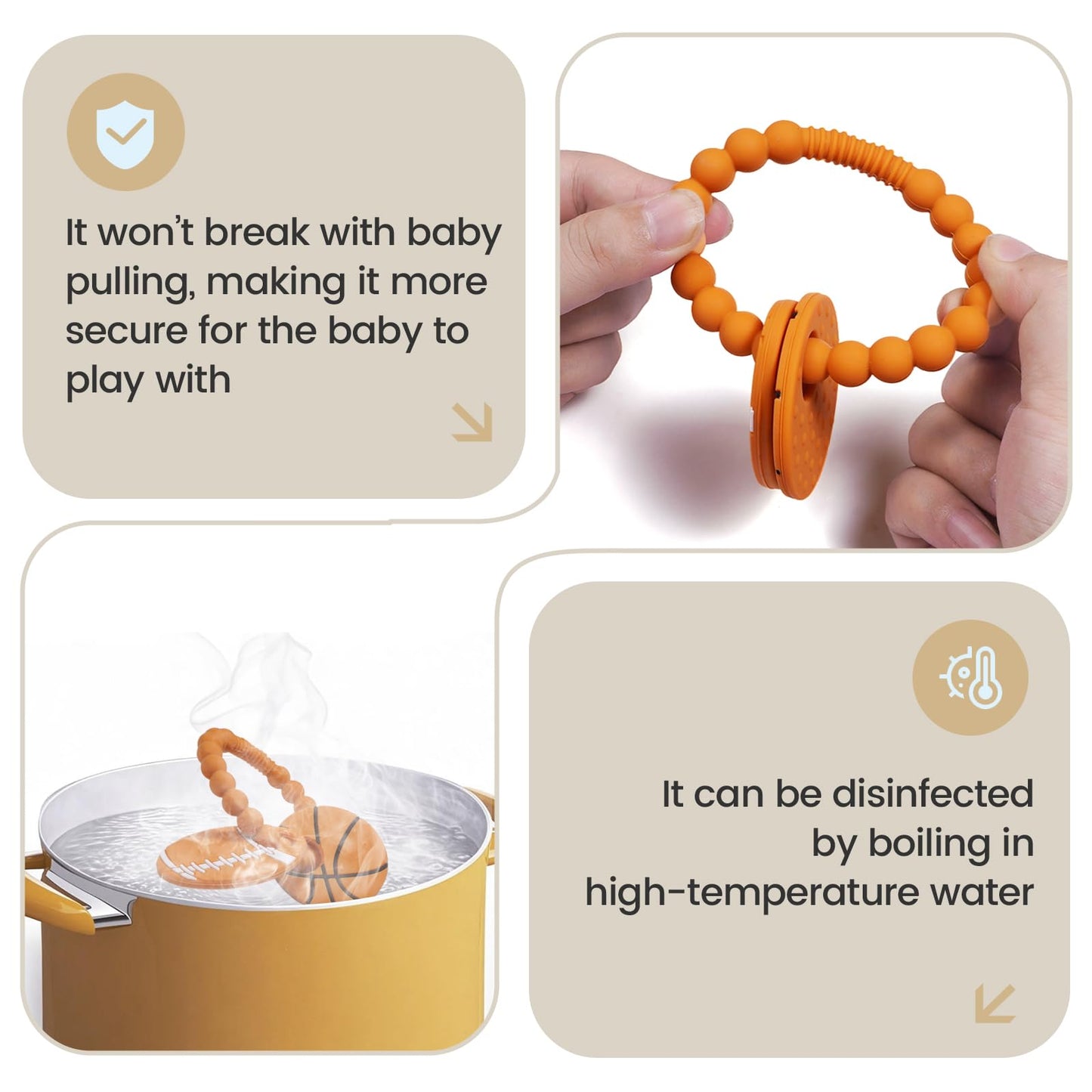 Silicone Baby Ring Toy with Basketball,American Football Teethers,Must Haves Teething Relief Chew Toys for 3-6,6-12 Months Boys and Girls,Newborns Essentials,Safe and Soft,BPA Free.