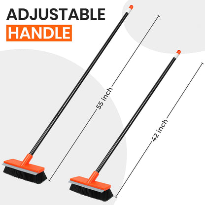 Deck Brush with Long Handle, Stiff Bristle Floor Scrub Broom, 55'' Outdoor Scrubber Remove Dirt, Leaves, Snow on Carpet, Patios, Garage, Concrete