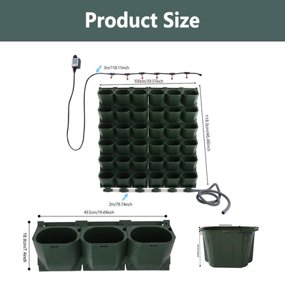 ZeStarDair Self-Watering Wall-Mounted Planter Vertical Wall Planter with 36 Pots Wall Mounted Plastic Plant Grow Pots Vertical Living Green WallGarden Growing System for Home (Dark Green)