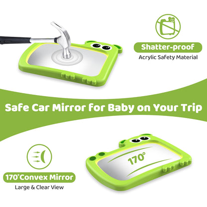 2-in-1 Baby Car Mirror with Lights & Soft Sounds, Cry Detector, Clear Night View, 360° Rotation, Shatterproof, Rear Facing Baby Car Seat Mirror with Remote Control, Perfect Baby Shower Gifts (Green)