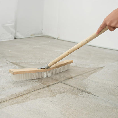 BMart Home 17.71” Heavy Duty Push Broom Outdoor, Stiff Plastic Bristles 4-Layer, 32.28” Wooden Handle, Industrial Broom for Garage Floor, Warehouse, Patio, Concrete, Deck & Sidewalk Cleaning