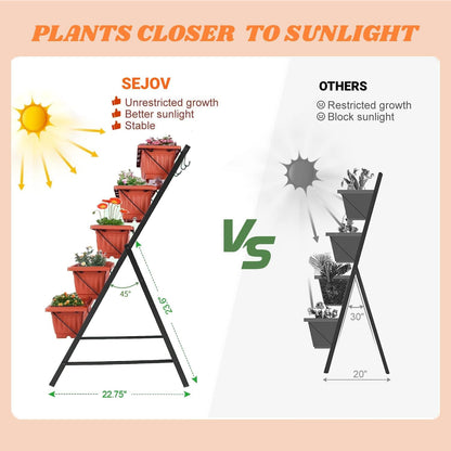 SEJOV 2 Pack Vertical Raised Garden Bed, 5 Tiers Elevated Planter Box for Herbs Vegetables Flowers, Graden Vertical Planter w/Drainage System for Patio Balcony Garden Outdoor Indoor Plants, Dark Red