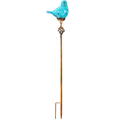 Naboher Decorative Solar Lights, Outdoor Solar Bird Stake Lights, Hand Blown Glass Decorative Garden Pathway Lights Outdoor Waterproof Glass Stakes (Light Blue)