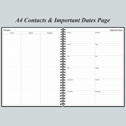 Daily Planner Undated - A4 To Do List Notebook Hourly Schedules, Spiral Appointment Planner for Women and Men,PVC Hardcover, Inner Pocket, Elastic Closure, 8.5" x 11", Black