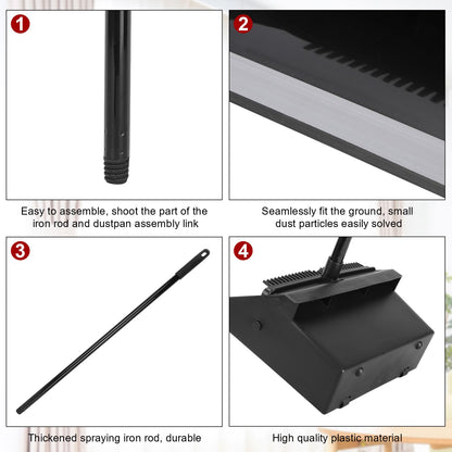 Leumoi 20 Pcs Dust Pans with Long Handle Set 36.6 Inch Commercial Dust Pan with Comb Large Plastic Stand up DustPans for Outdoor Indoor Restaurant Home Office Floor Cleaning (Black)
