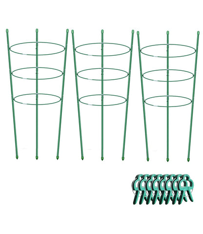Alliico Plant Support Cages for Climbing Plant 20" Flower Cherry Tomato cage with Stand Stakes and Stable Support Rings, 3 Pack with 12 Clips (20")