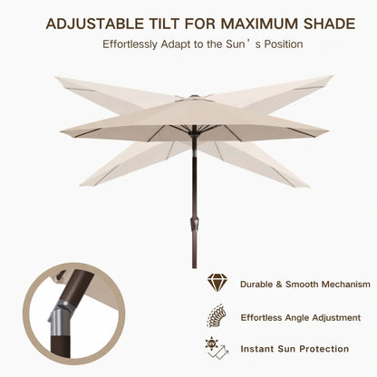 Kingdura 10FT Outdoor Patio Umbrella with Solar Lights, Market Table Umbrella with Push Button Tilt & Crank, 8 Sturdy Ribs, 32 LED Lights, UV Protection for Garden Lawn Deck Backyard Pool (Beige)