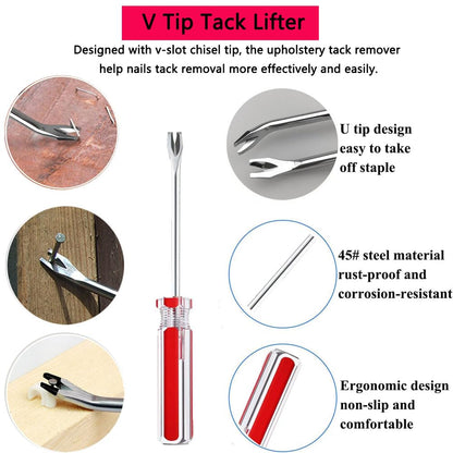 Tayfeim 4Pcs Upholstery Staple Remover Nail Puller Nail Remover Tool Set with End Cutting Pliers Tack Puller Staple Puller Tool for Carpet Furniture Wooden Photo Frame Floor,Zipper Package