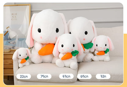 HOUPU Soft Toy - Sitting Lop Eared Rabbit, Easter White Rabbit Stuffed Bunny Animal with Carrot Soft Lovely Realistic Long-Eared Standing Pink Plush Toys (White-Four Leaf,16.9in/43cm)