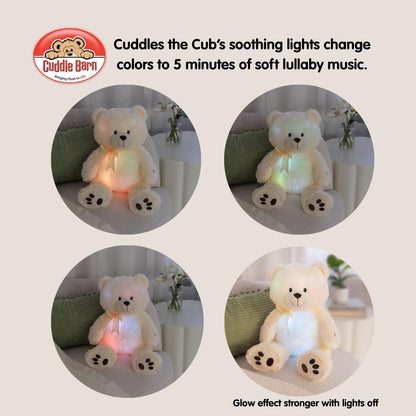 Cuddle Barn - Nite Brite Pals Cuddles the Cub | Large Glowing Musical Extra Soft Teddy Bear, LED Nightlight Changes Colors, Plays Brahm's Lullaby - Plush Bedtime Soother for Kids - 14 inches