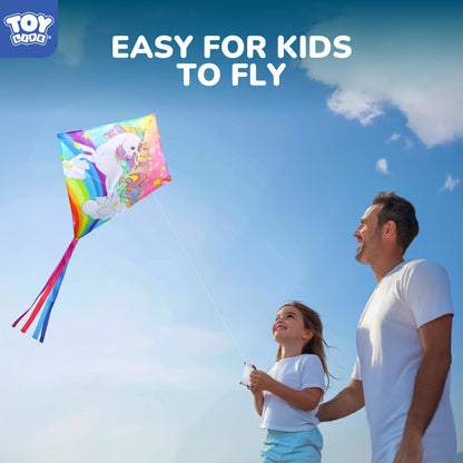 TOY Life Pink Unicorn Kite for Kids – Large Easy to Fly Beach Kite with 50M String & Handle – Durable Nylon Outdoor Toy for Boys & Girls Ages 4-12 – Gift for Beach & Park Fun