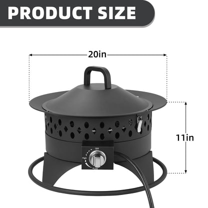 Breezz 20 Inch Propane Fire Pit with Grill, 60000 BTU Smokeless Gas Firepit for Outside Patio,with Foldable Cooking Grate & 7 lbs Lava Rocks, Adjustable Flame, Outdoor Camping BBQ