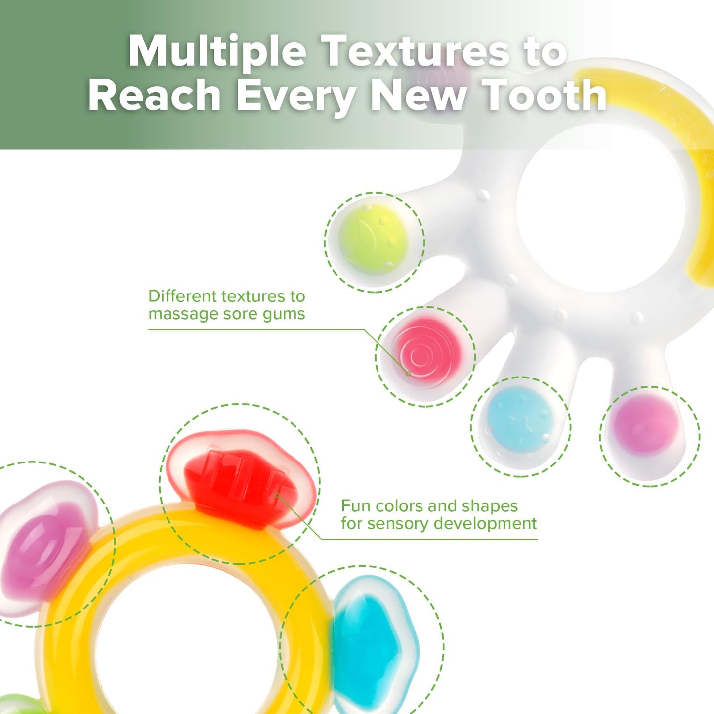 Haakaa Silicone Teether Combo&Octopus Rattle Teether-Baby Freezer Teething Toy - Soft Cold Teether - Soothe Teething Pain & Itching Gums - Perfect Size-in-1 Baby Teething Toy with Gentle Rattle