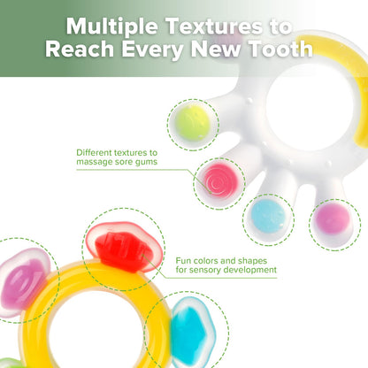 Haakaa Silicone Teether Set-Baby Freezer Teething Toy-Twin Flower Teether,Nipple-Shaped End for Gum Massage,360° Baby Toothbrush Head for Self-Brushing Training