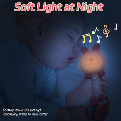 Baby Music Rattle, Teething Toys for Infants 6-12-18 Months Toddlers, Light-Up & Chew Sensory Toys for Baby Boy Girl Gifts (Rabbit)