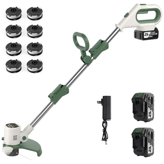 21V 3-in-1 Cordless Weed Eater-Weeding/Trimming/Lawn Mower, with 8 Replace Auto Line Feed, Electric Grass Trimmer for Garden, Lawn, 120 Mins of Non-Stop (2 * 4.0 mAh Battery & Charger Included)