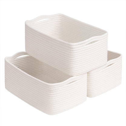 Goodpick Baskets for Organizing, Shelf Toy Basket for Organizing, Toy Organizer, Woven Rope Shelf Organizer 3 Pack for Nursery Organization, White, 13 x 8 x5 in