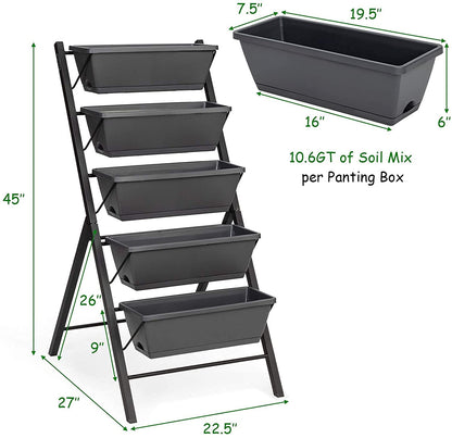 HAPPYGRILL 5 Tiers Raised Garden Bed, Freestanding Planter Box Container with Drainage Holes for Vegetables, Flowers, Indoor Outdoor Elevated Planter Raised Beds for Balcony, Patio, Backyard