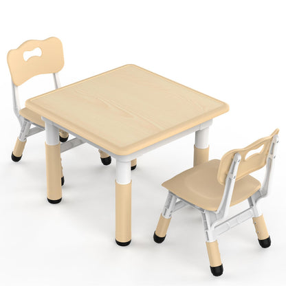HLPB Kids Table and 2 Chairs Set, Adjustable Height, Graffiti Desktop, Non-Slip Legs, 23.6''L x 23.6''W Toddler Multi-Activity Table for Ages 2-8, Max 300lbs, for Daycare, Classroom, Home