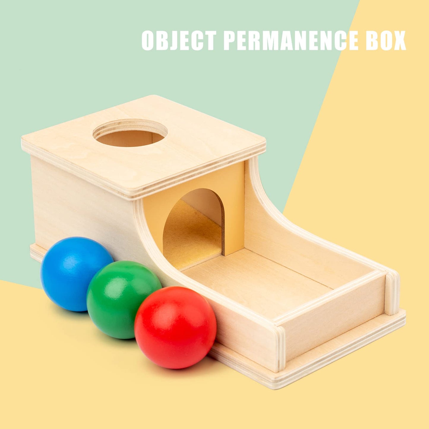 Busy edition Montessori Toys Object Permanence Box Soft Sound Wooden Baby Ball Drop Play for 6 Month 1 2 3 Year Old Toddlers Infant Early Age Toy (Red Green Blue)