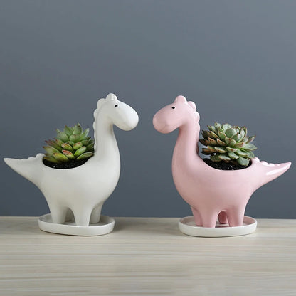 HEALT Ceramic Dragon Succulent Planter Pot with Drainage Holes, Animal Shaped Indoor Air Plants Holder, Flower Pot Cactus Container for Indoor Outdoor Desktop Decoration (Pink)