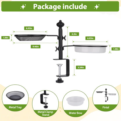 Deck Bird Feeders with Metal Tray and Water Bowl, BOLITE Balcony Bird Feeders Detachable Adjustable Heavy Duty Clamp Bracket, Attracting Birds, Black, Gifts for Women Men