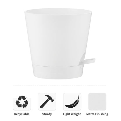 FaithLand 2-Pack 9 Inch Planter Pots for Indoor Outdoor Plants, Self Watering Flower Pots with Deep Reservoir, White …