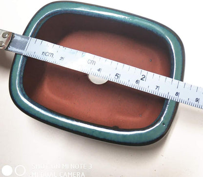 DOKUYIE Rectangular Bonsai Pot Dark Green Glazed Planter Outer Size 8.6x6.5x3.4/3.35''x2.5''x1.3'' (1800)