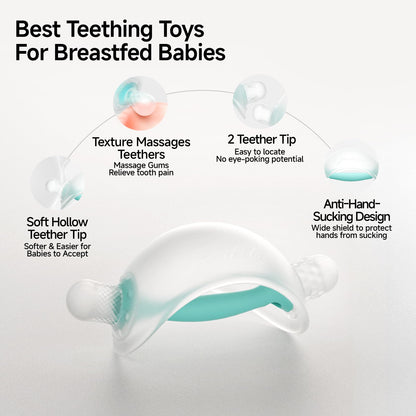 Garkoko 2PCS Baby Teething Toys, No-Drop Silicone Baby Teether Toy for Babies 3-6 Months & 3-18 Months, BPA-Free Infant Teether for Teething Relief