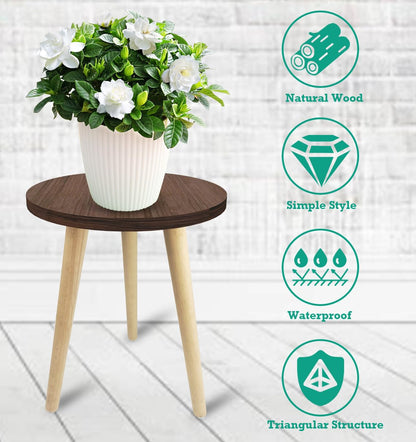 Tuohours 14IN Tall Plant Stand Holder for Indoor Planters, Mid Century Small Round Wood Table for Living Room Corner Floor