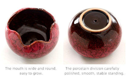 YYW Succulent Pots with Drainage Ceramic Plant Pot Indoor Small Flower Cactus Pots with Tree Tier Bamboo Stand Shallow Planter for Garden Windows Home Office Decor Plant Lovers Gifts