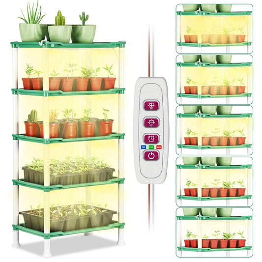 RooTrimmer 5-Tier Seed Starter Tray, Plant Stand with Grow Lights Full Spectrum Sunlike Plant Light for Indoor/Greenhouse Small Plant Pots, Cell Trays, Succulents, Seedlings Gardening