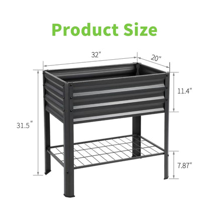 Veezyo Raised Garden Bed with Legs and Shelf, 2pcs 32"x20"x31.5" Elevated Metal Planter with Legs for Outdoor Vegetables and Herbs, Standing Raised Beds for Balcony, Patio, Lawn and Backyard