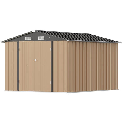 Greesum 8x10FT Outdoor Storage Shed, Metal Storaged Sheds with Lockable Doors, Sheds & Outdoor Storage for Bike, Backyard, Pool and Garden, Brown
