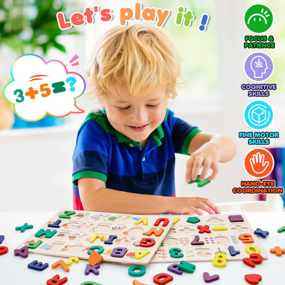 Attmu Wooden Puzzles for Toddlers, 2 Pcs Alphabet Puzzle ABC Shape Number Puzzle Patterns, Learning Toys for Kids, Preschool Educational Activities Toddler Gift Toys for Girls Boys Christmas Easter