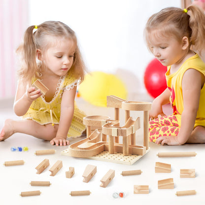 Wooden Marble Runs for Kids 4-8, 34 Pcs Marble Rush Track Maze Construction Play Set, STEM Learning Toys, Wood Building Blocks Toys, Gift for Boys & Girls