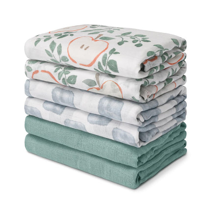 GLLQUEN BABY Receiving Blanket Boy Cotton Muslin Swaddle Blankets Girl Newborn Squares Breathable & Soft Thin Baby Blankets Cloths Double Absorbent Infant Swaddling Wrap - 6 Pack (Apple)