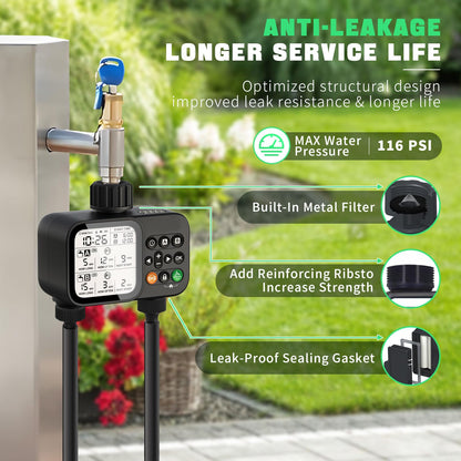Sprinkler Timer for Garden Hose, 2 Zone Water Timer with with Auto Rain Delay, IP54 Waterproof 3.3“ Large LCD Drip Irrigation System Timers for Plant, Yard, Lawns, Outdoor