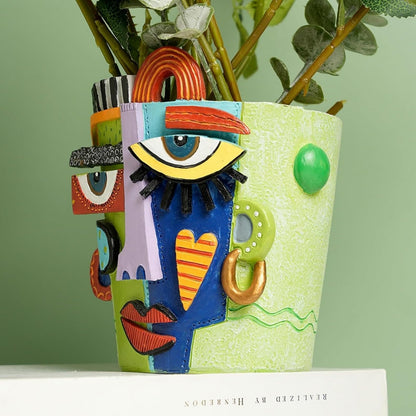BJVF Mint Green Abstract Face Planter Pot/Picasso Flower Pot, Unique Head Planters for Indoor Plants, Abstract Face Decor, Picasso Pots for Home Decor (Large)