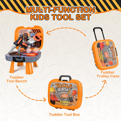 Toddler Tool Set for Age 3-5 Kids Tool Set with Tool Box and Toy Drill, Pretend Play Toy Tools Kids Construction Tools Bench for Toddlers Boys Toys 3 Year Old Gifts