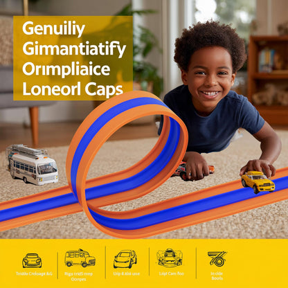 Flexible Race Track 3-Lane 15ft Race Car Track Compatible with Diecast 1/64 Scale Cars, Flexible Car Track Race Ramp Toy with Strong Suction Cups