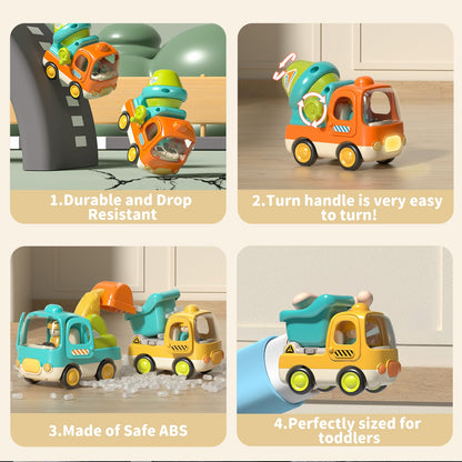 PANITU Baby Toys Push Cars for 1 2 3 Year Old Friction Powered Construction 3 Pack Friction Vehicle Set Excavator Dumper Cement Mixer Truck Lights and Musial Toys Birthday Gifts for Toddlers 1-3