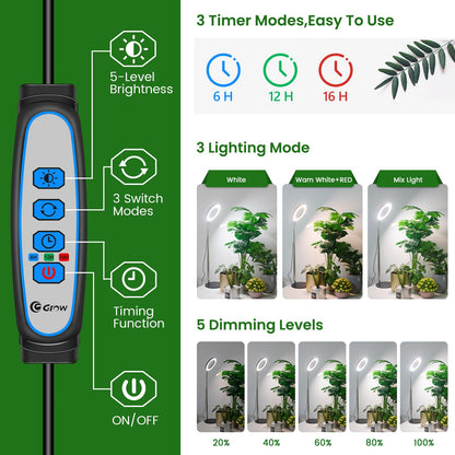 Aokrean Grow Lights for Indoor Plants Full Spectrum, 80 LEDs Plant Light for Indoor Plants, Height Adjustable 6.3in Desktop Growing Lamp with Auto Timer 6/12/16Hrs, 3 Optional Spectrums,5 Brightness
