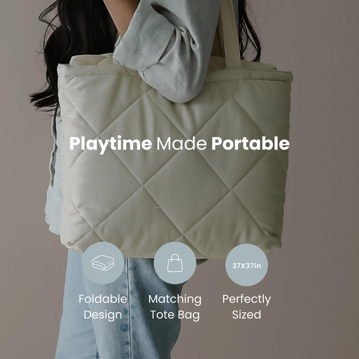 Snuggle Me® 2-in-1 Baby Play Mat - 100% Organic Cotton Baby Mat for Floor Play, Quilted, Foldable Playmat with Matching Tote Bag Included, Safety Certified & Machine Washable (37" x 37") - Slate