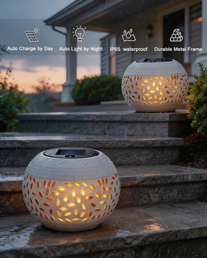 Solar Table Lights Outdoor Waterproof - Dancing Flickering Flame Lamp White Metal Tabletop Light Solar Powered Decorative Lighting Lantern for Desk Bedroom Patio Garden Pathway Yard (1 Pack)