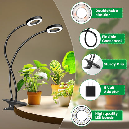 Eurbolan Grow Lights for Indoor Plant, Halo LED Grow Light with Clip, Upgrade 96 LEDs Clip On Plant Lights, Full Spectrum LED Plant Growing Lamp with 3 Modes & 5 Dimmable Levels, Auto Timer 6/12/16H.
