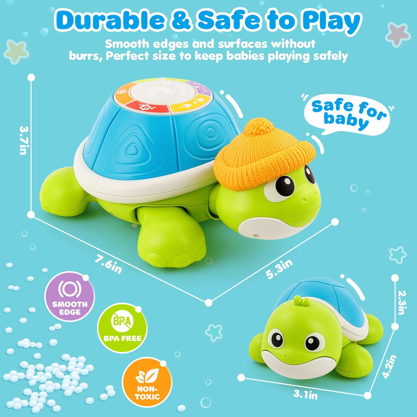 Baby Toys 6-12 Months, Musical Turtle Crawling Infant Toy Set for Tummy Time, Early Educational Learning Toys, Baby Essentials Toy, Christmas Birthday Gifts for Boy Girl 7 8 9 10 11 Month 0-1 Year Old