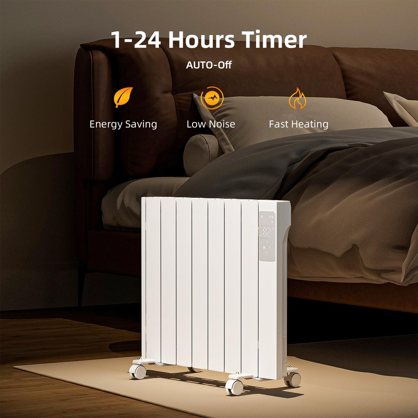 1500W Electric Heater Wall Mounted & Freestanding, White Aluminum Convection Panel Heater for Indoor Use w/Remote Control, 24H Timer, Touch Screen, Quiet Heating & Overheat Protection for Bedroom