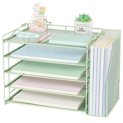 AUPSEN Green Desk Accessories Organizer,5-Tier Letter Tray Paper Organizer with Adjustable File Holder, Desktop Office Desk Accessories for Office Supplies